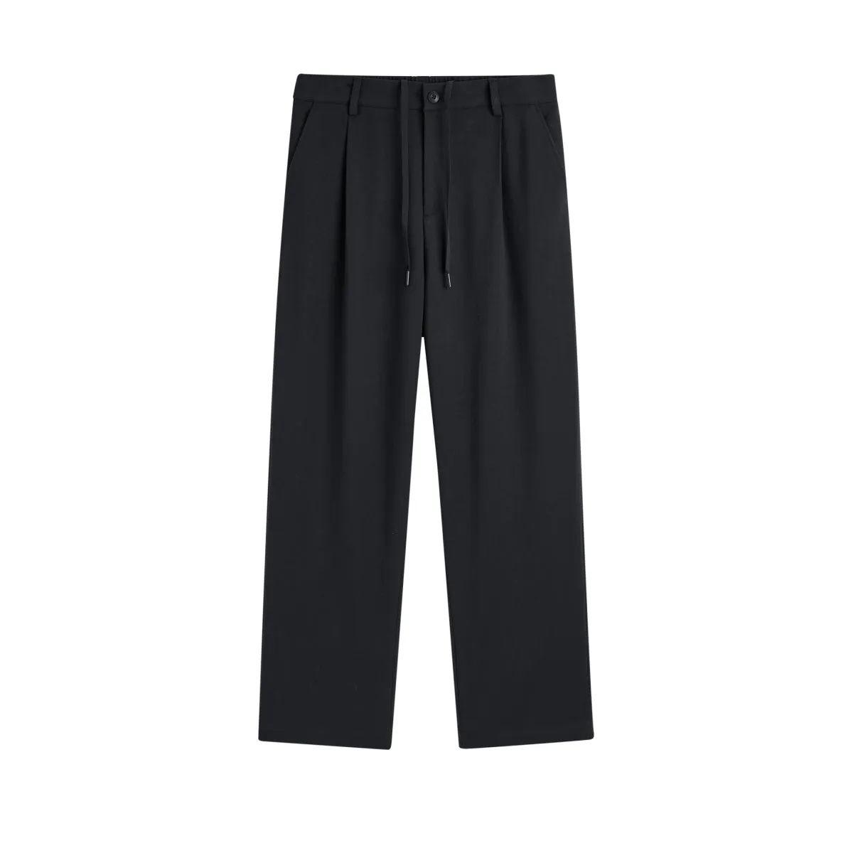 Men's Black Straight Drawstring Suit Pants sold by PEACEBIRD