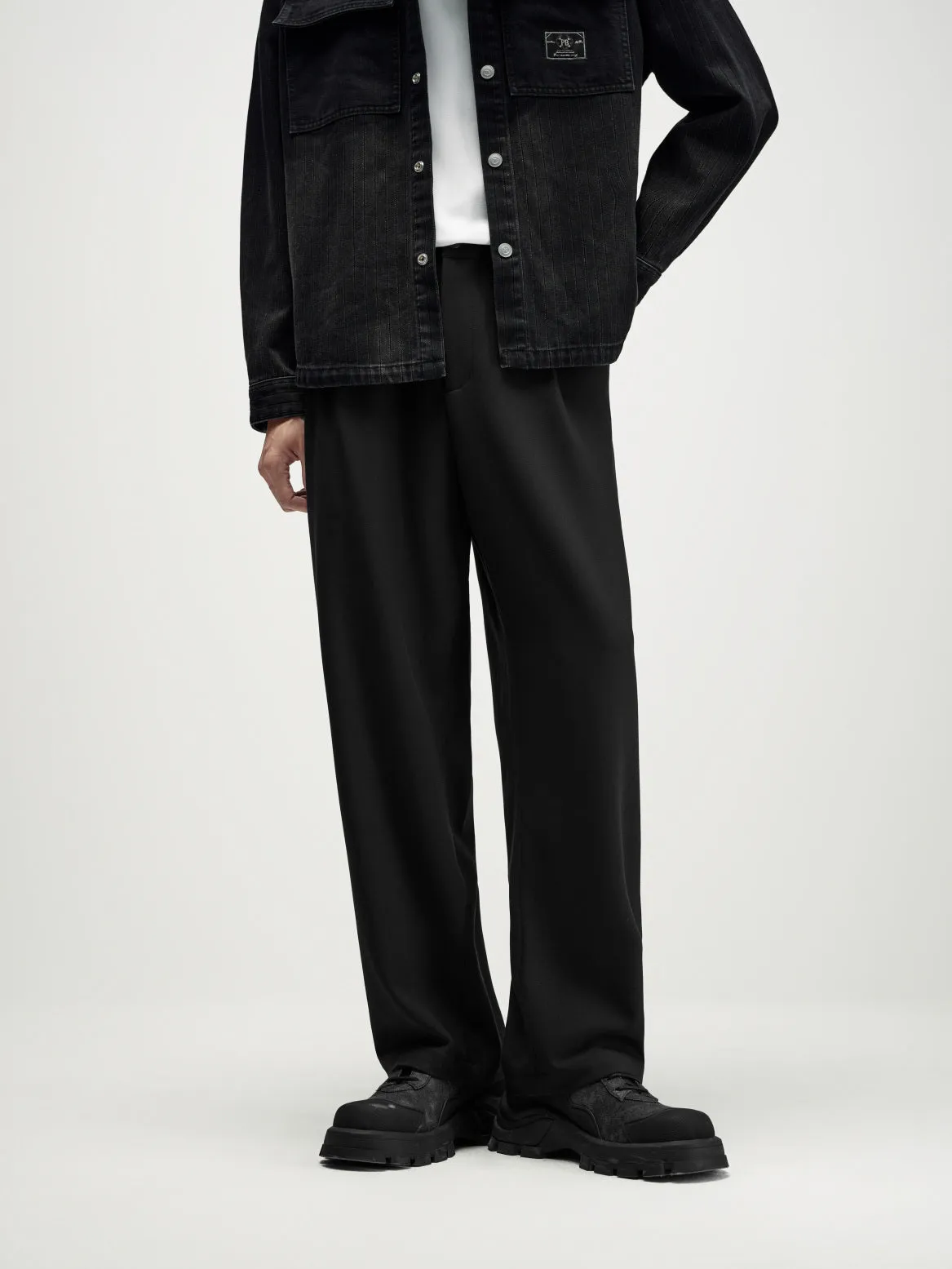 Men's Black Straight Drawstring Suit Pants sold by PEACEBIRD product image thumbnail 2