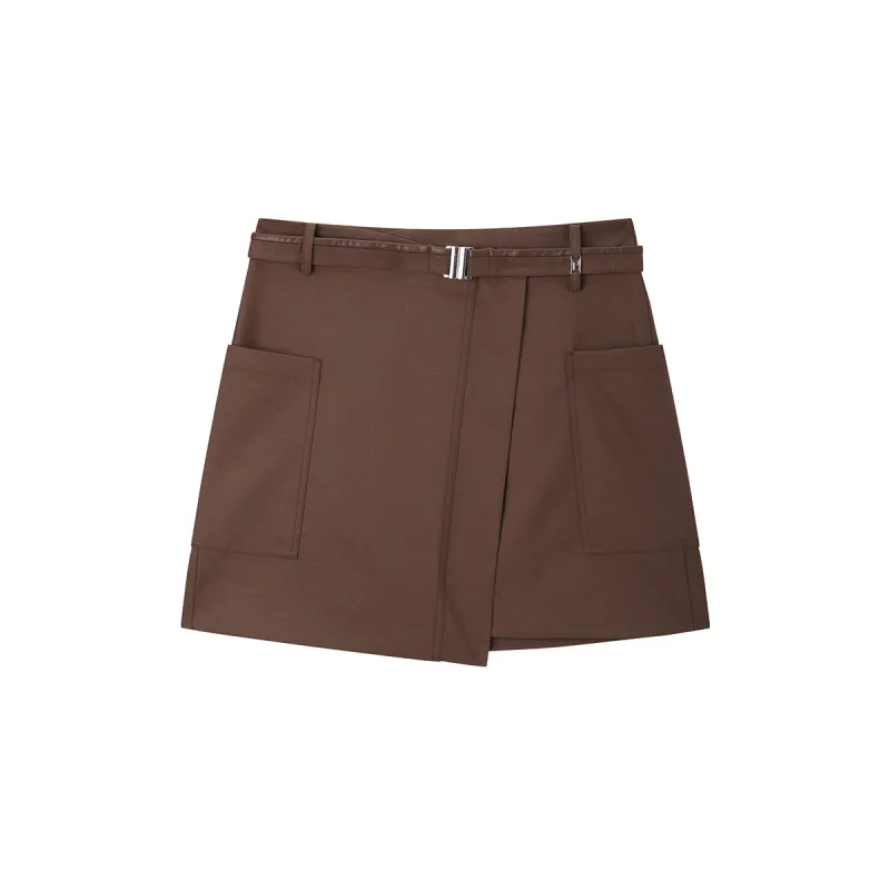 Women's Short Asymmetrical Skirt with Belt sold by PEACEBIRD