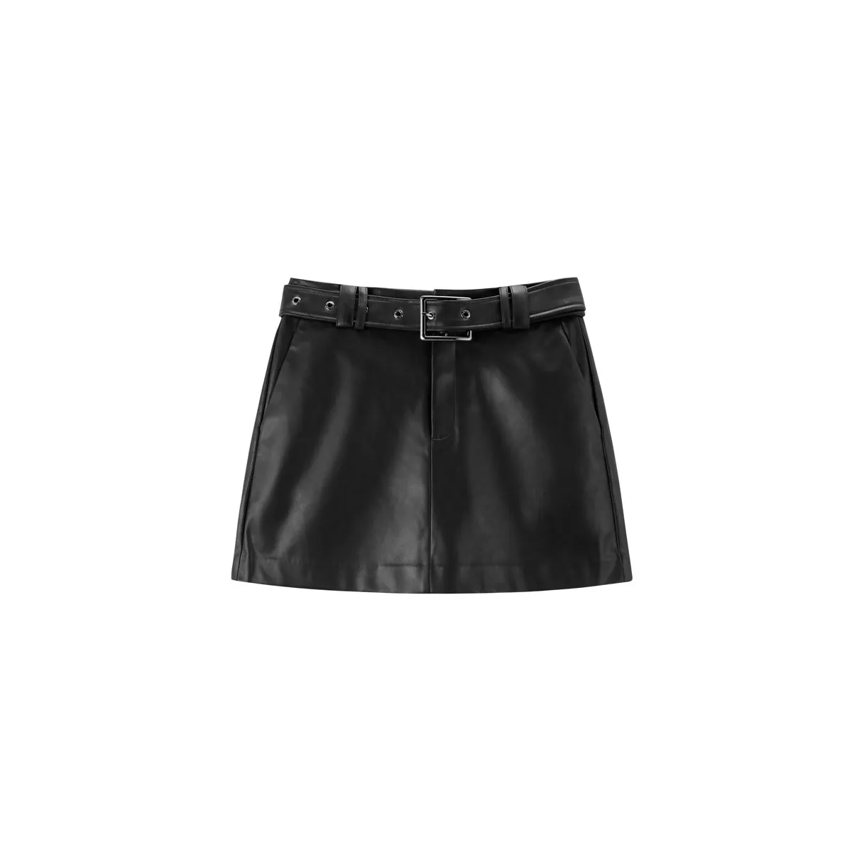 Women's High-Waist A-Line PU Skirt with Belt sold by PEACEBIRD