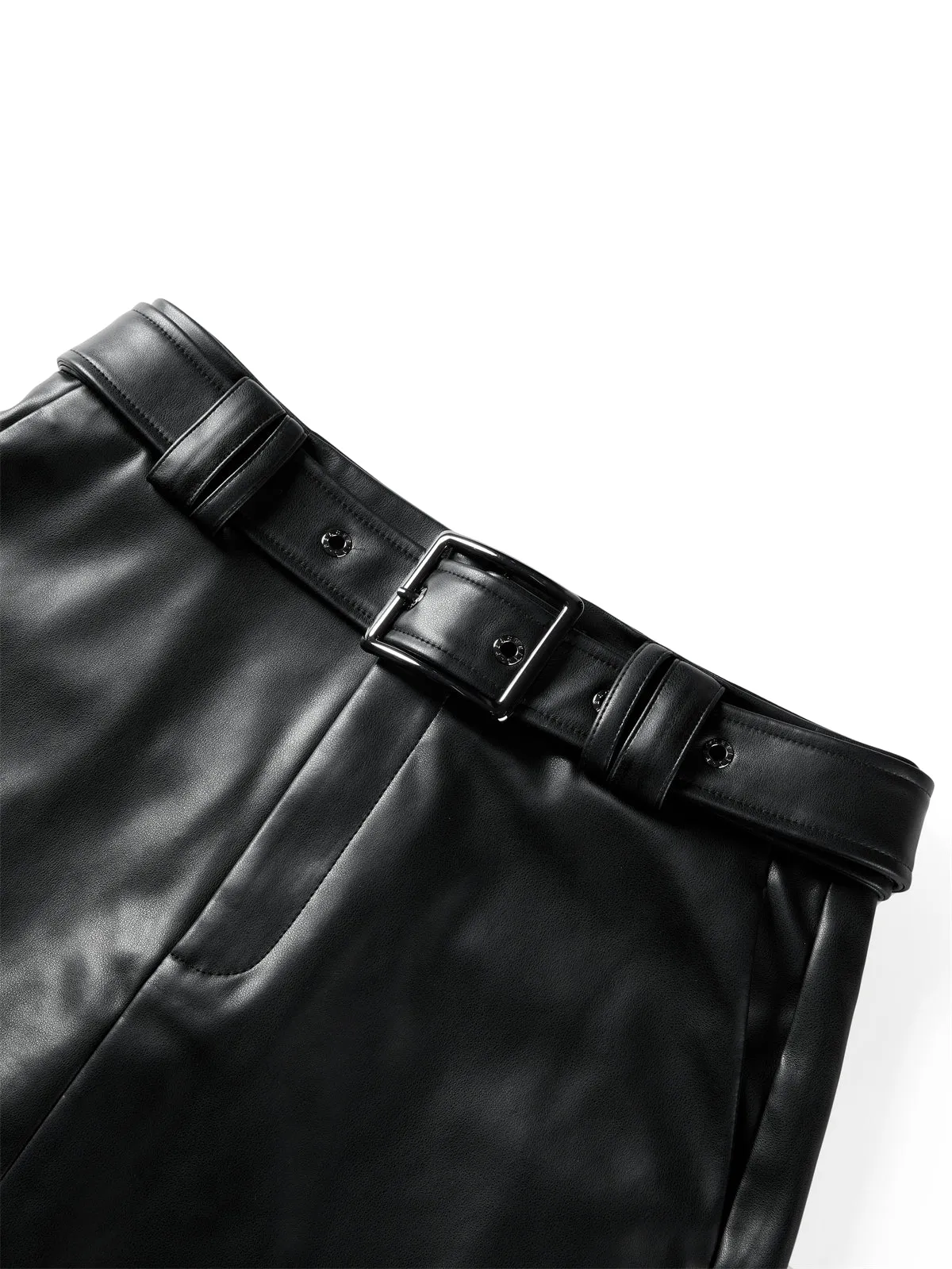 Women's High-Waist A-Line PU Skirt with Belt sold by PEACEBIRD product image thumbnail 4