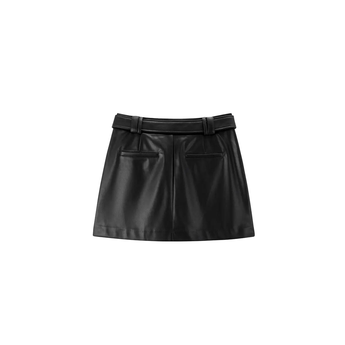 Women's High-Waist A-Line PU Skirt with Belt sold by PEACEBIRD product image thumbnail 3