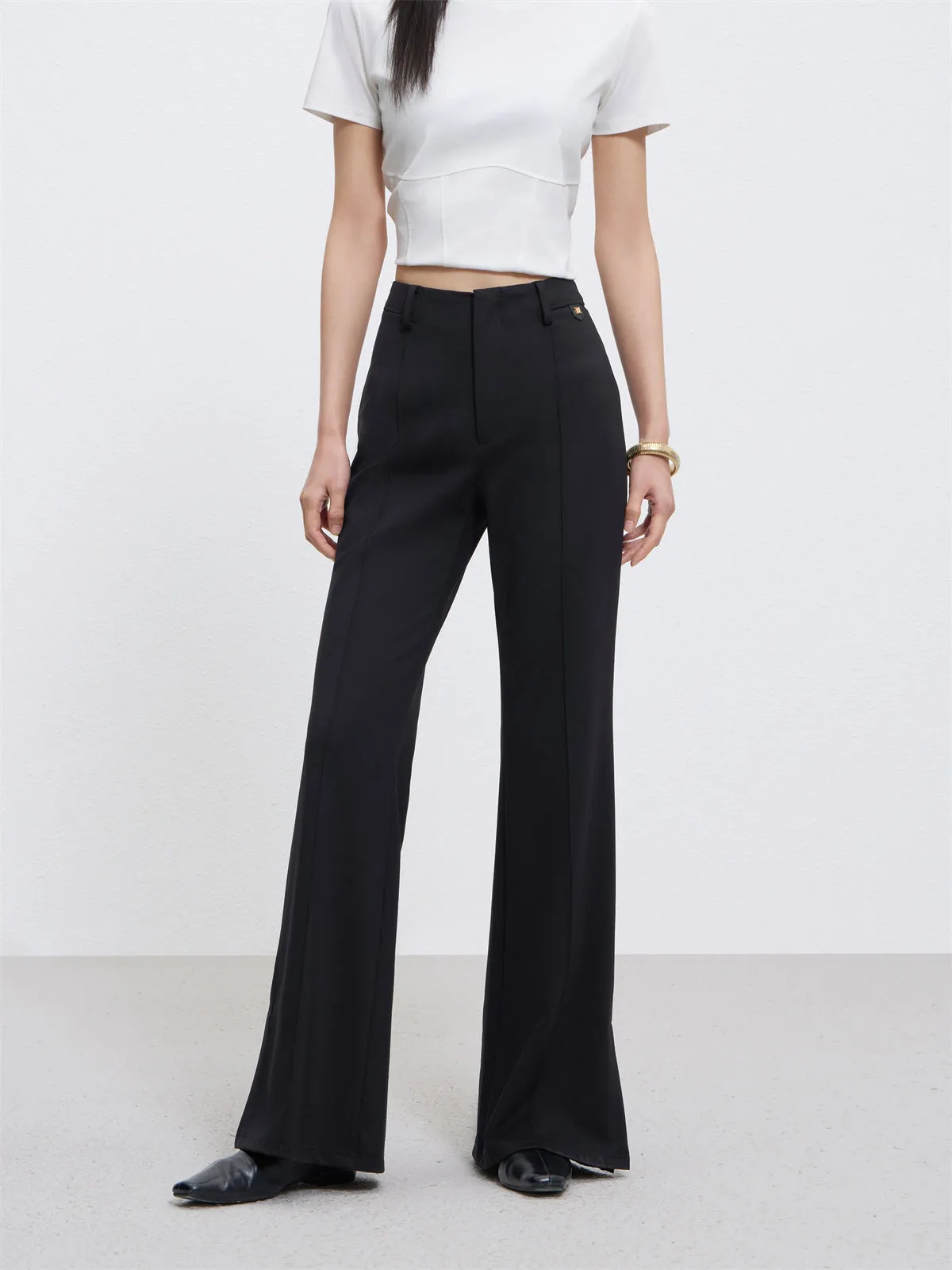 Women's High Waist Flared Pants with Side Slit sold by PEACEBIRD product image thumbnail 2