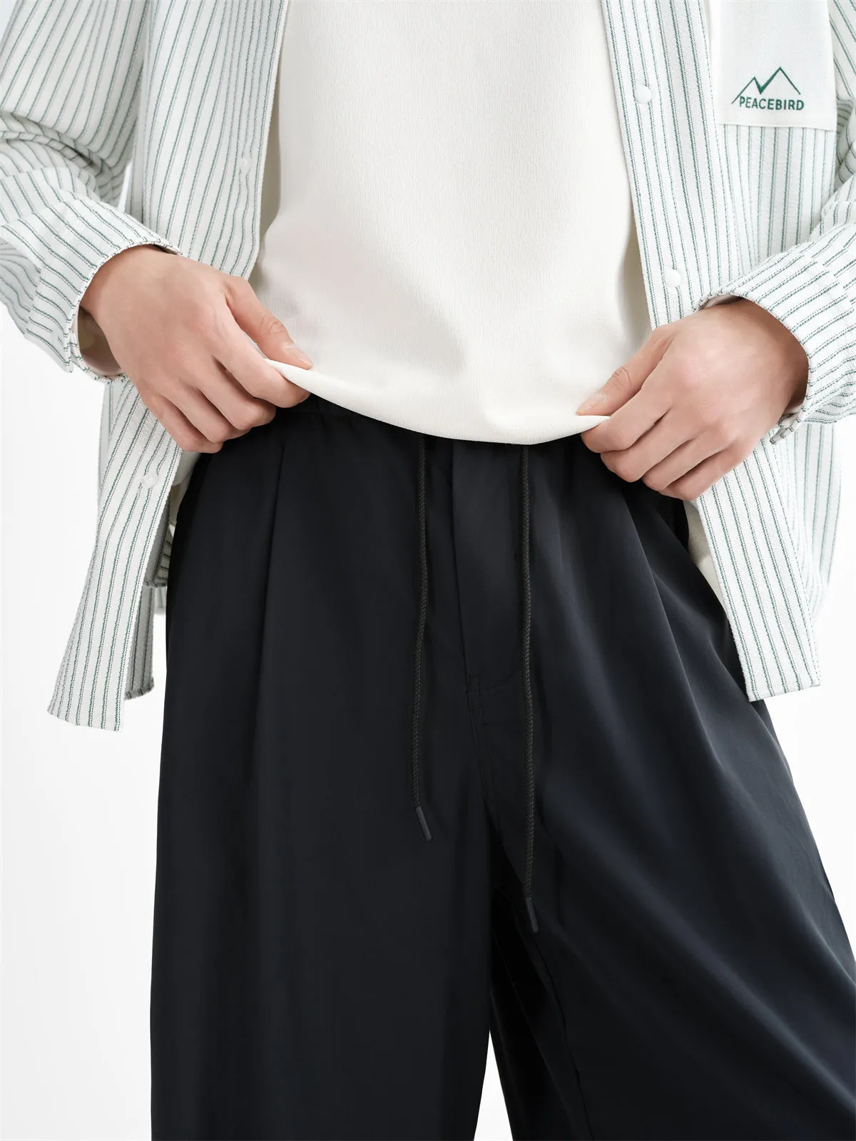Men's Black Outdoor Pleated Straight Pants sold by PEACEBIRD product image thumbnail 5