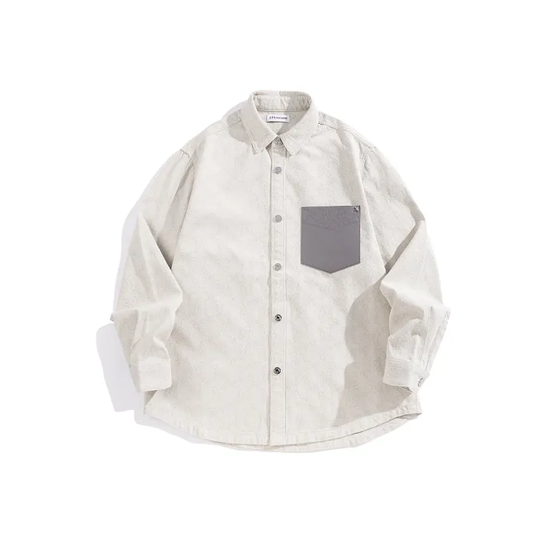 Men's Cotton Shirt with Subtle Jacquard Pattern sold by PEACEBIRD