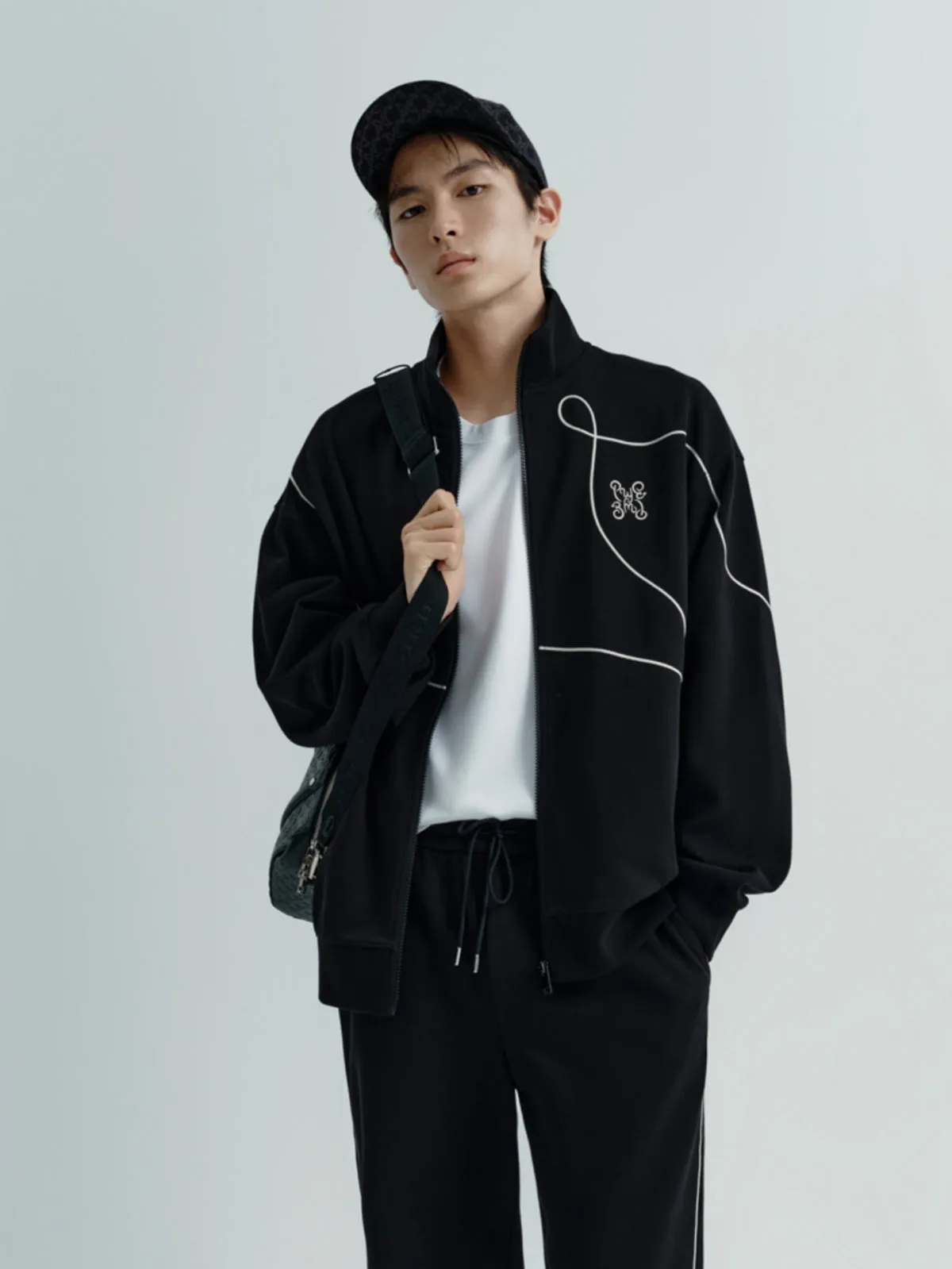 Men's Contrast Embroidered Stand Collar Jacket sold by PEACEBIRD product image thumbnail 2