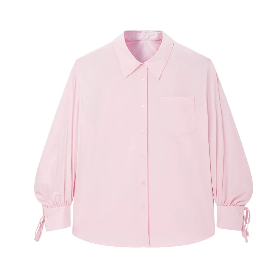 Women's Loose-Fit Embroidered Shirt with Tie-Cuff Sleeves sold by PEACEBIRD