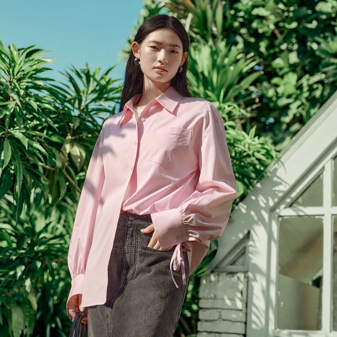 Women's Loose-Fit Embroidered Shirt with Tie-Cuff Sleeves sold by PEACEBIRD product image thumbnail 3