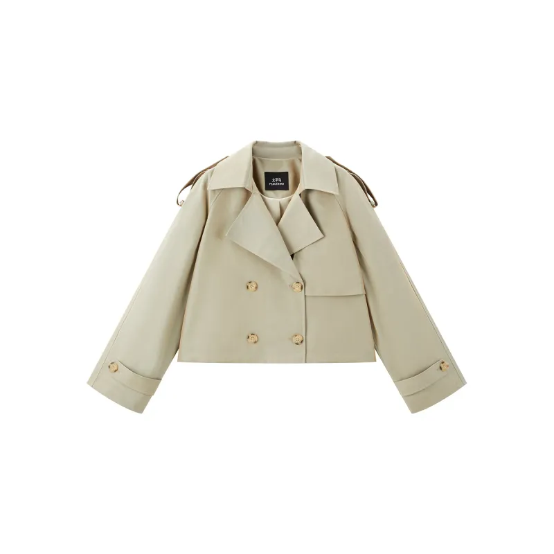 Women's Double-Breasted Cropped Trench Coat sold by PEACEBIRD