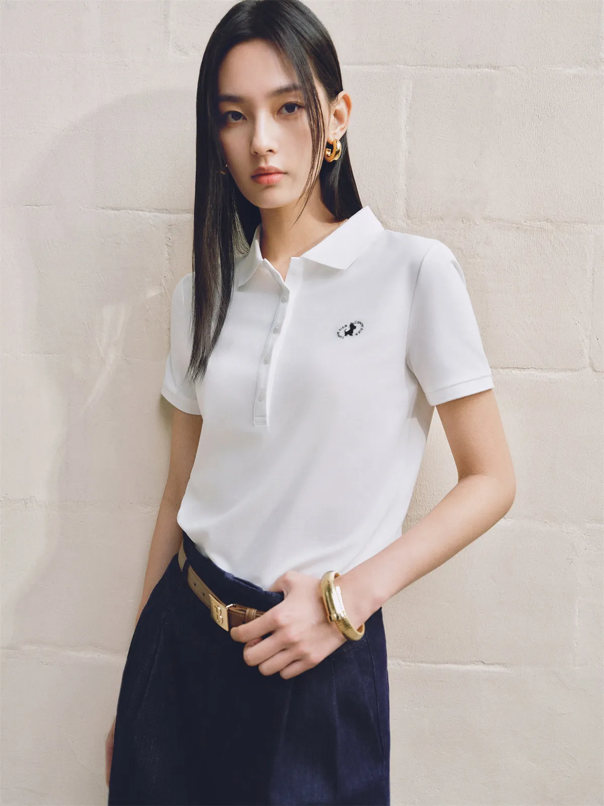 Women's Embroidered Polo Shirt with Mulberry Silk sold by PEACEBIRD product image thumbnail 5