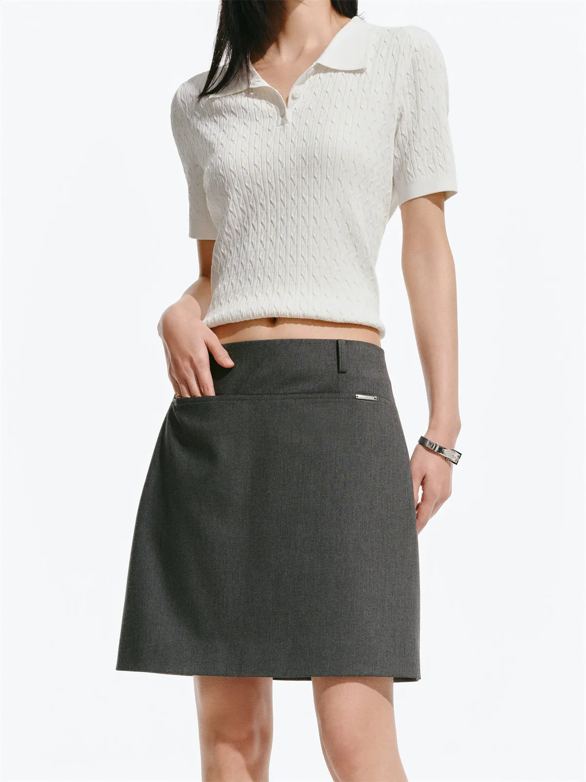 Women's High-Waist Cropped A-Line Blazer Skirt sold by PEACEBIRD product image thumbnail 4