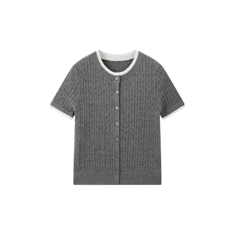 Women's Cable-Knit Faux Two-Piece Cardigan sold by PEACEBIRD