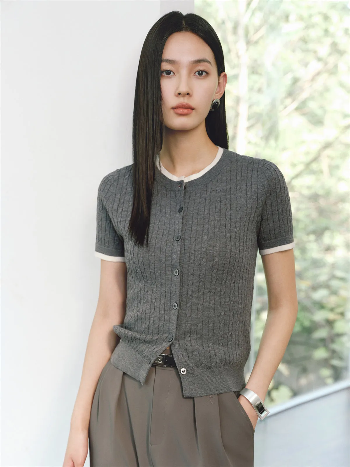 Women's Cable-Knit Faux Two-Piece Cardigan sold by PEACEBIRD product image thumbnail 2