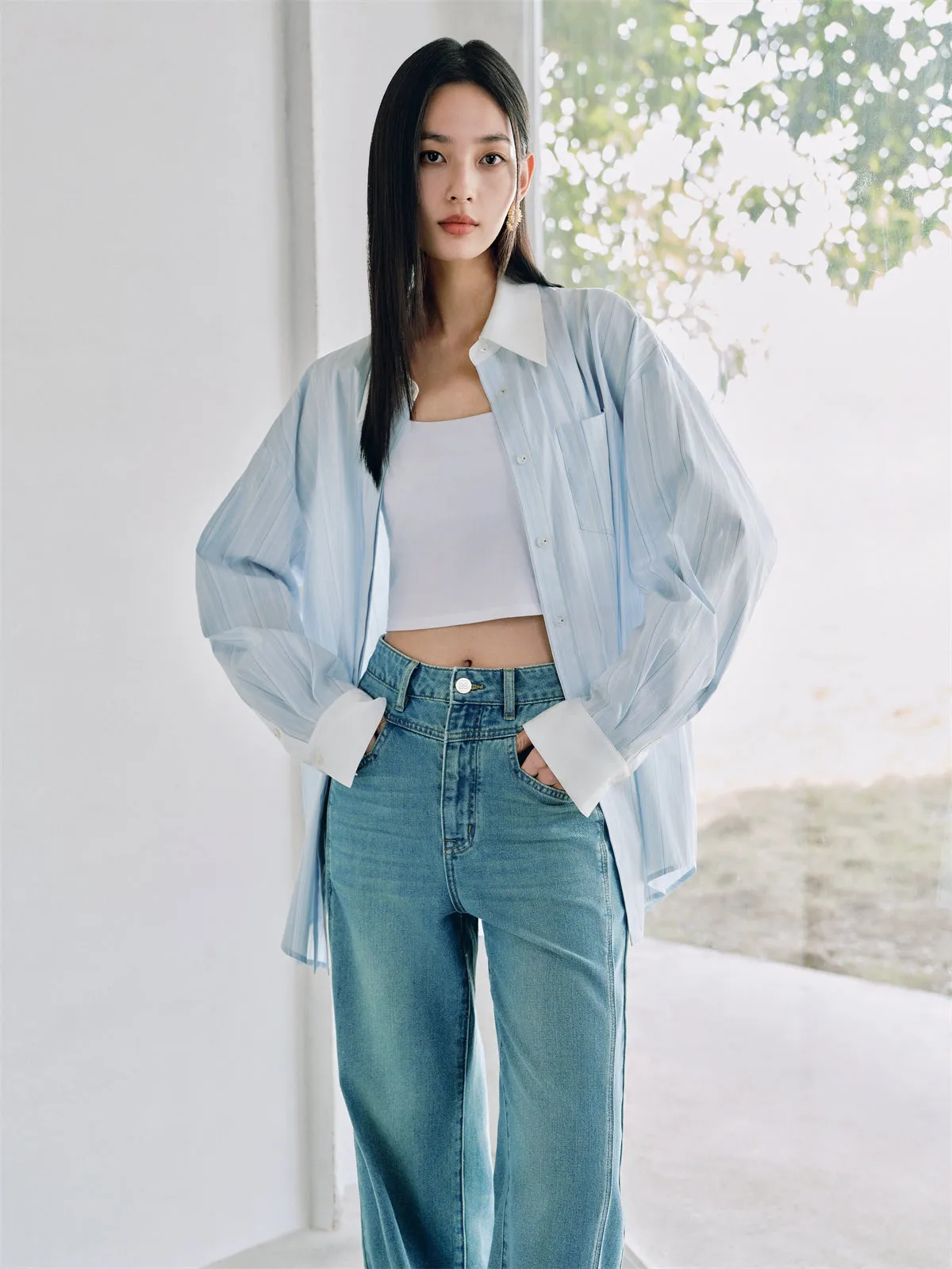 Women's Oversized Striped Shirt sold by PEACEBIRD product image thumbnail 2