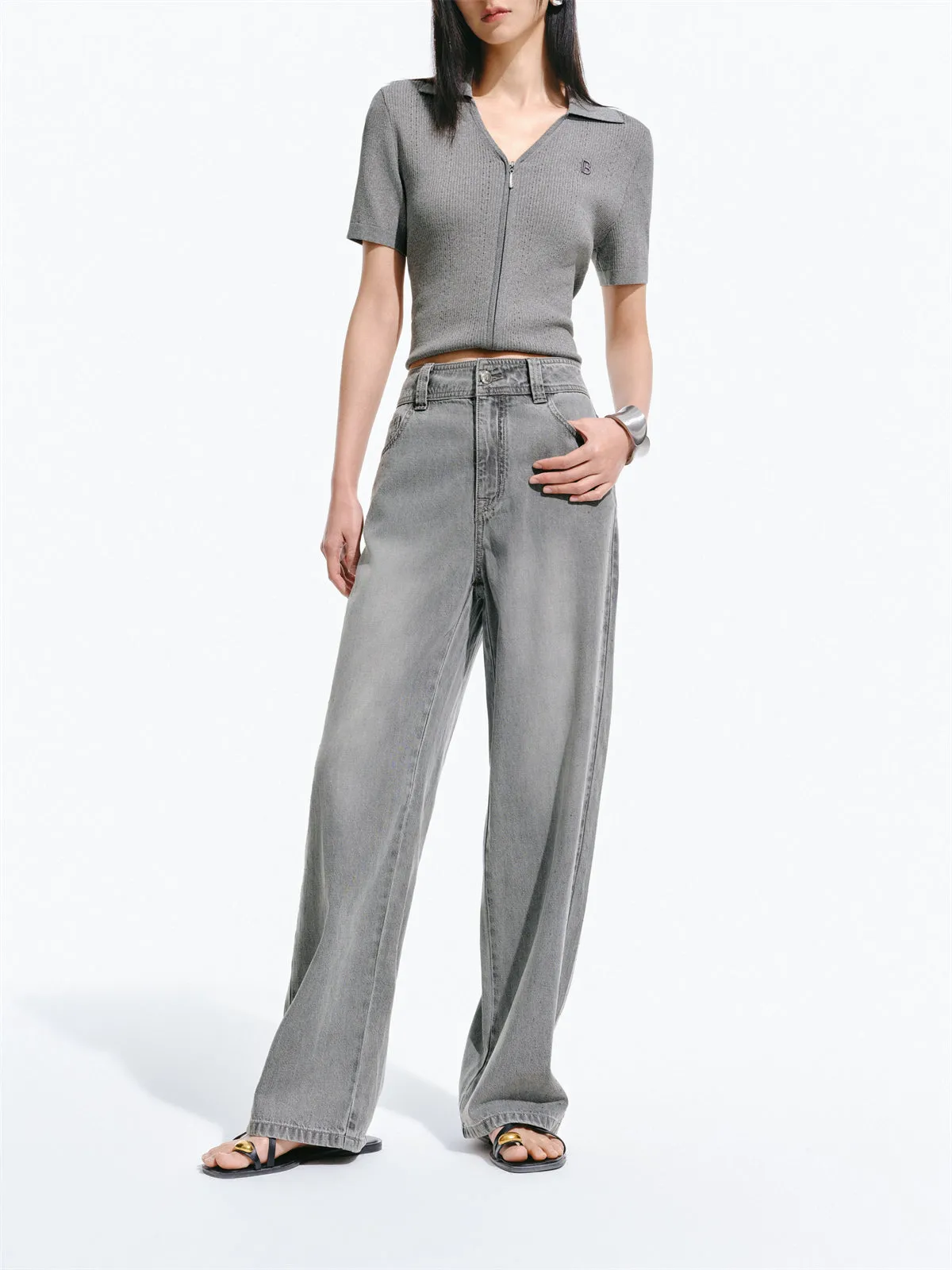 Women's Rhinestone Embellished Lightweight Jeans sold by PEACEBIRD product image thumbnail 4