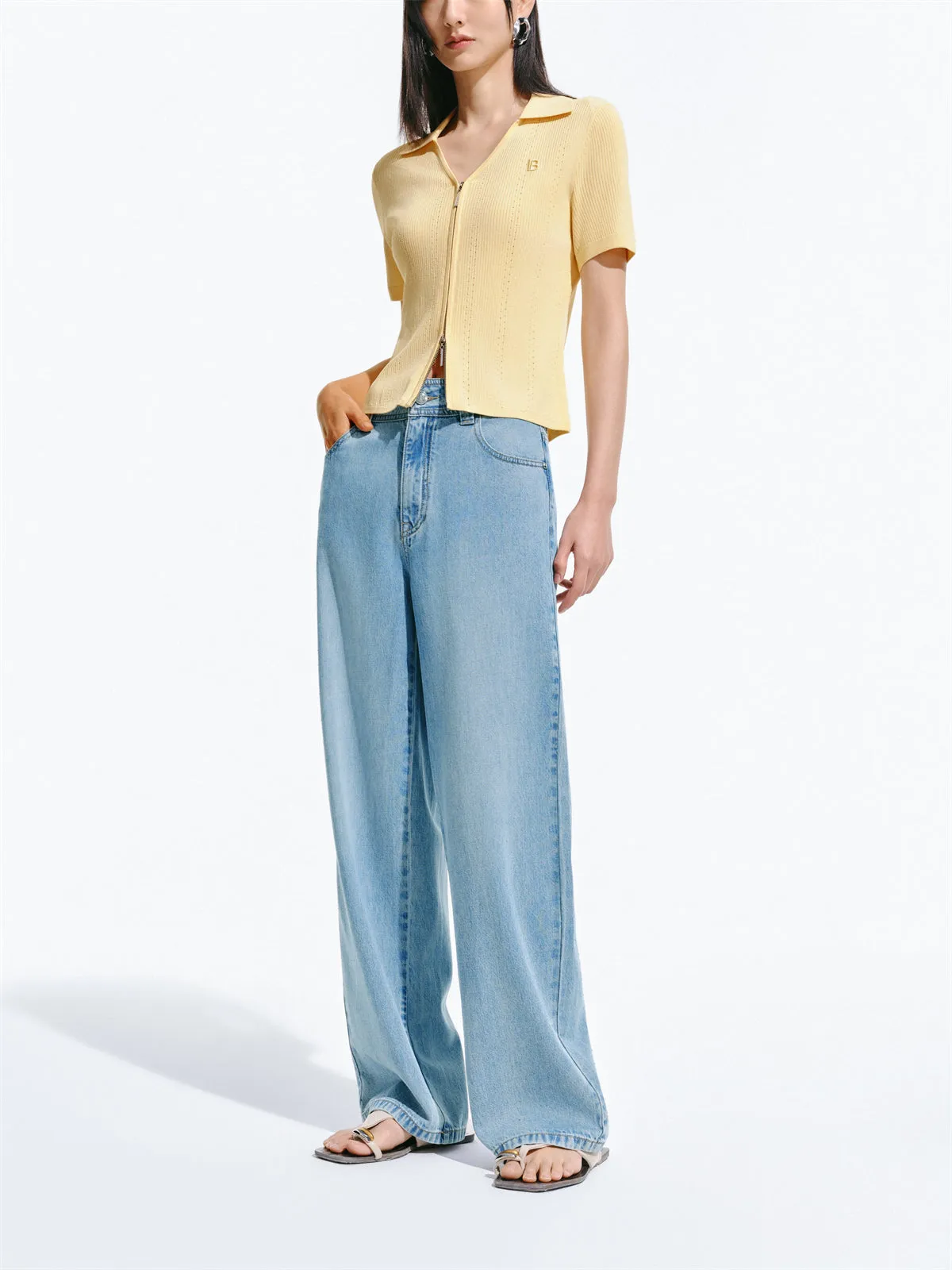 Women's Rhinestone Embellished Lightweight Jeans sold by PEACEBIRD product image thumbnail 3