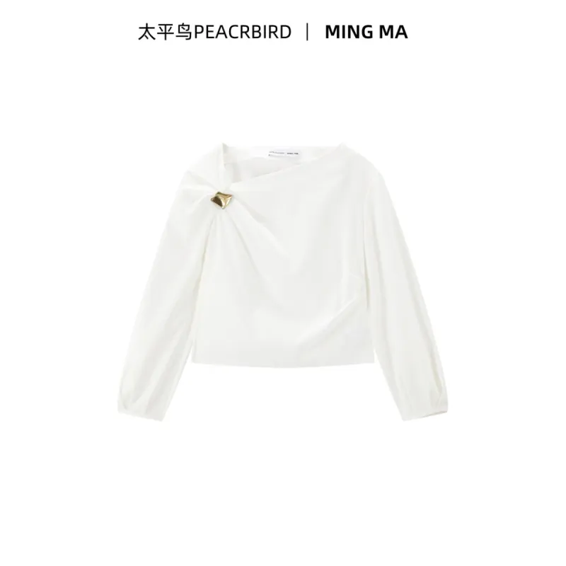 Women's Asymmetrical Ruched Blouse sold by PEACEBIRD