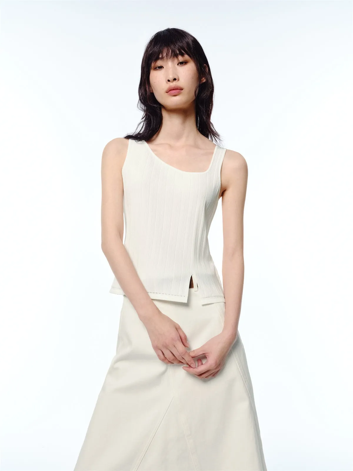 Women's Asymmetric Slit Knit Tank sold by PEACEBIRD product image thumbnail 2