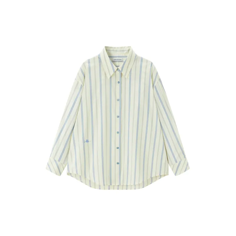 Women's Loose-Fit Oversized Striped Shirt sold by PEACEBIRD