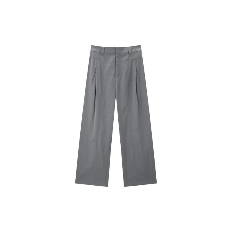 Women's High-Waisted Grey Wide-Leg Pants sold by PEACEBIRD