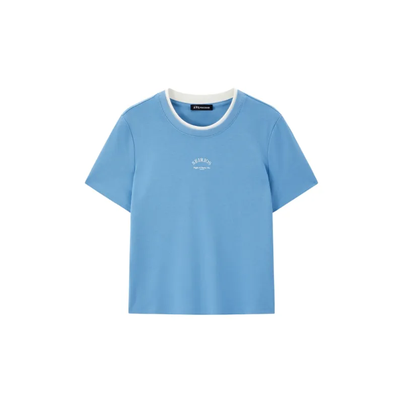 Women's Slim-Fit Faux Two-Piece T-Shirt sold by PEACEBIRD