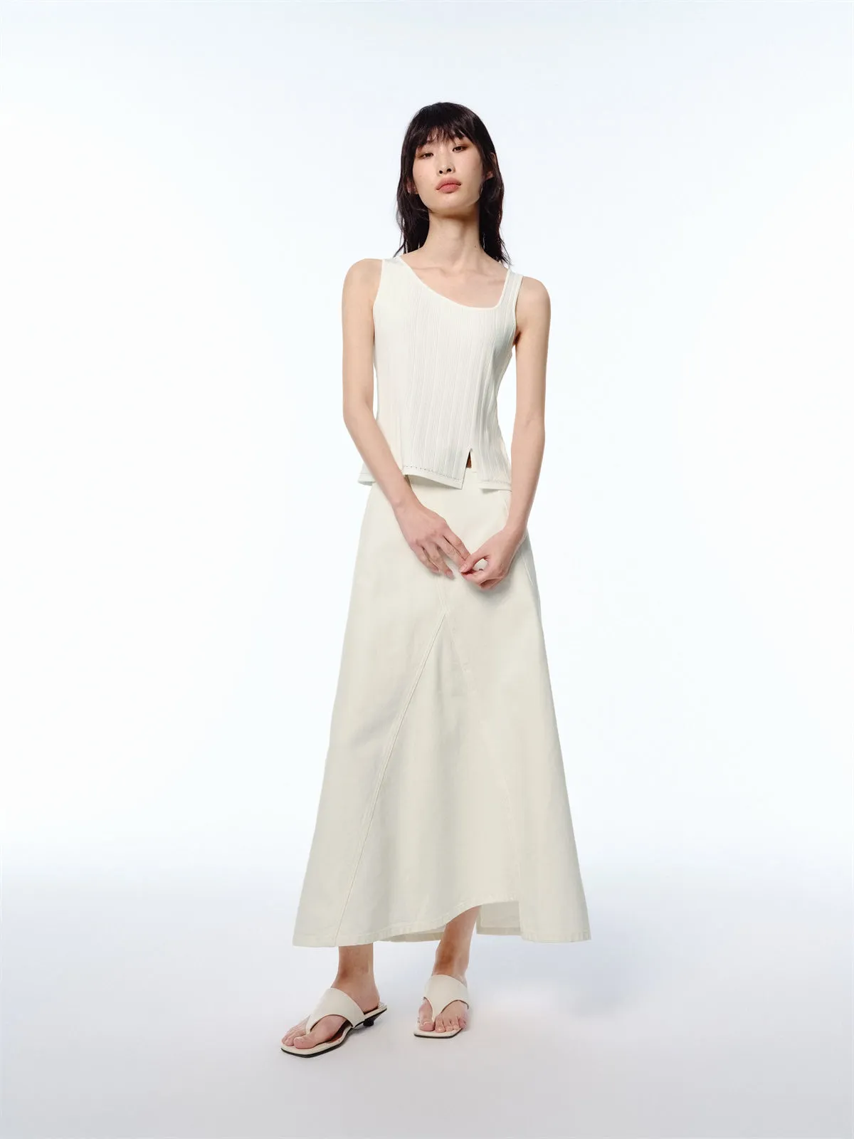 Women's Asymmetrical Hem Denim Skirt sold by PEACEBIRD product image thumbnail 2