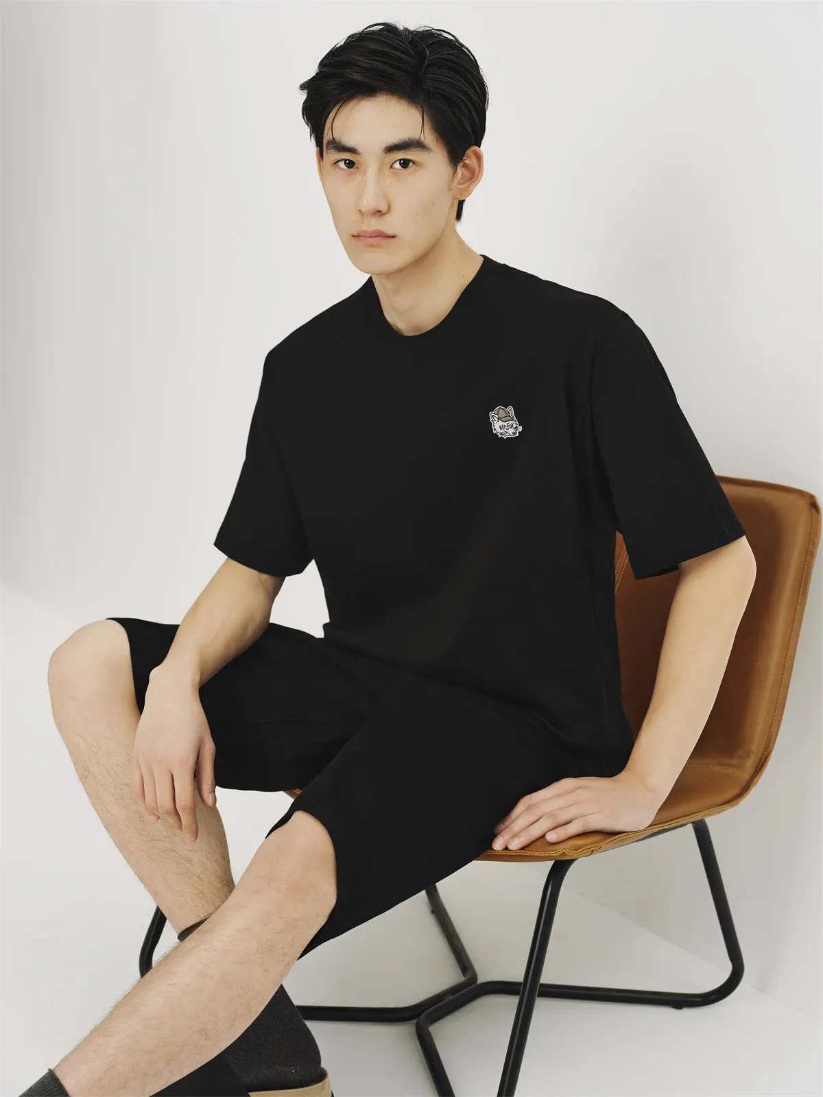 Men's Black Cotton T-Shirt with Small Embroidery sold by PEACEBIRD product image thumbnail 5