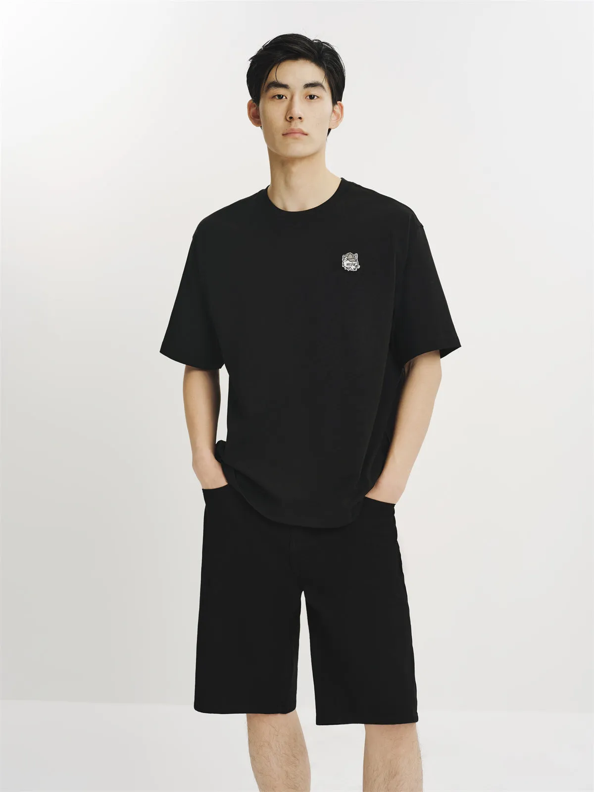 Men's Black Cotton T-Shirt with Small Embroidery sold by PEACEBIRD product image thumbnail 2