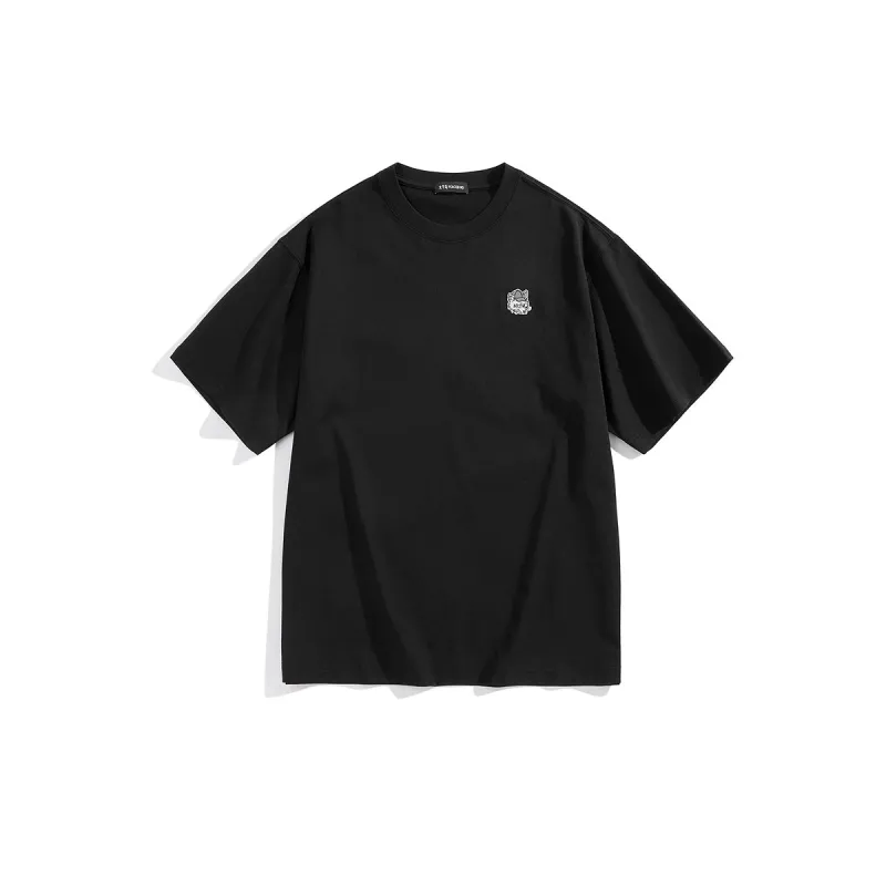 Men's Black Cotton T-Shirt with Small Embroidery sold by PEACEBIRD