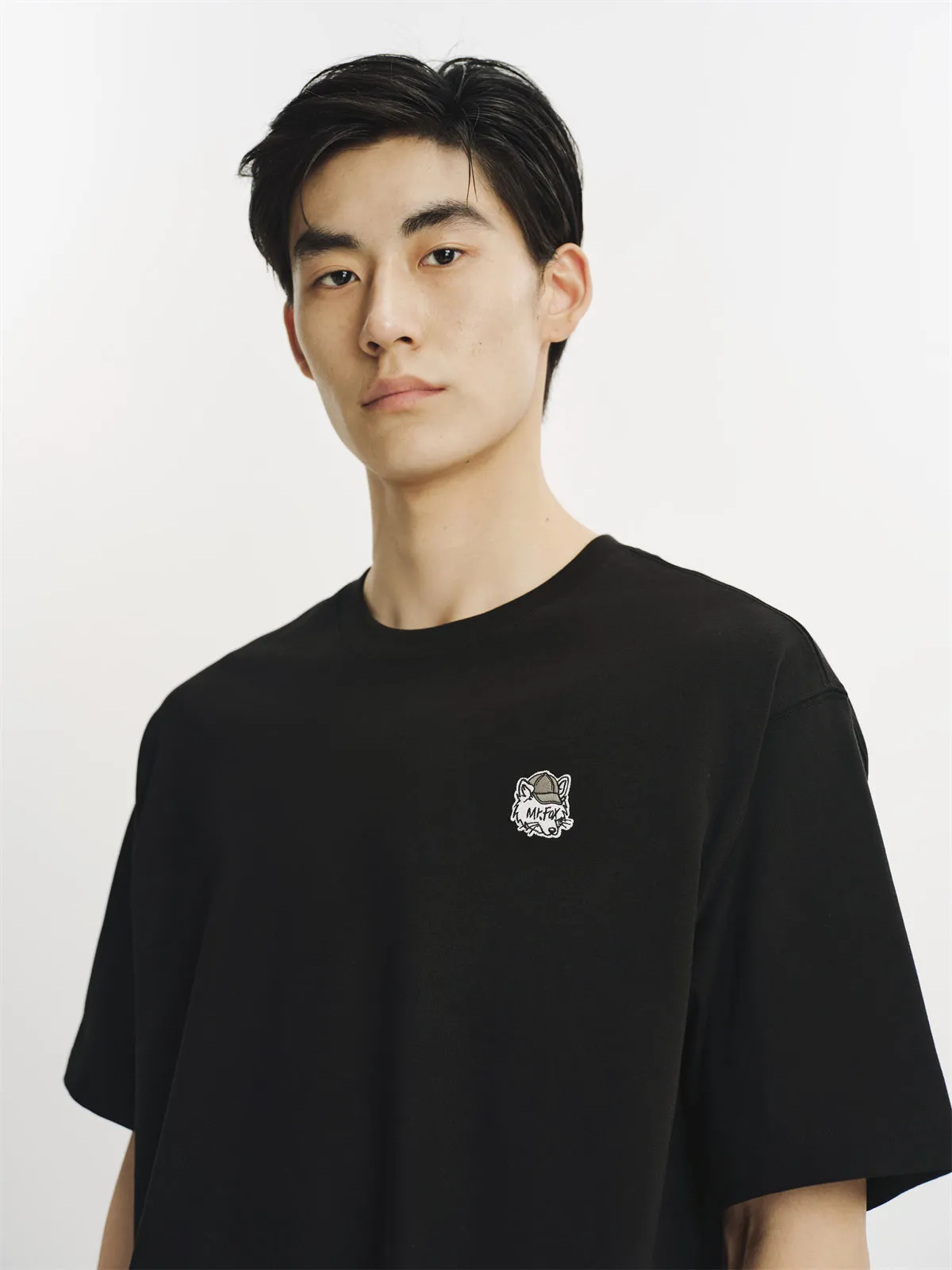 Men's Black Cotton T-Shirt with Small Embroidery sold by PEACEBIRD product image thumbnail 4