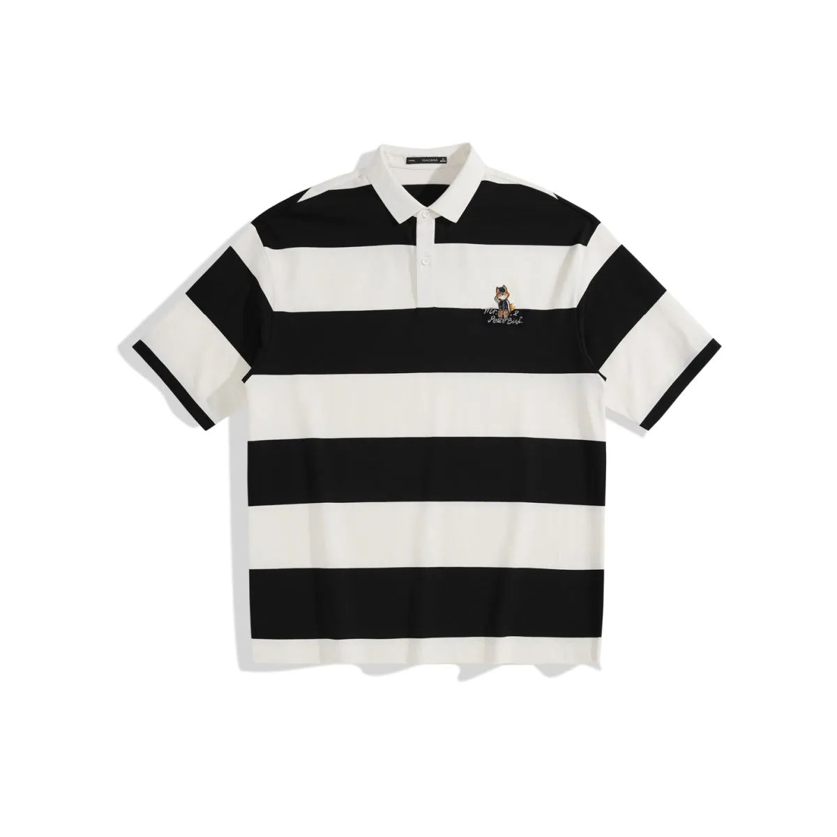 Men's Black & White Striped Soft Polo Shirt sold by PEACEBIRD