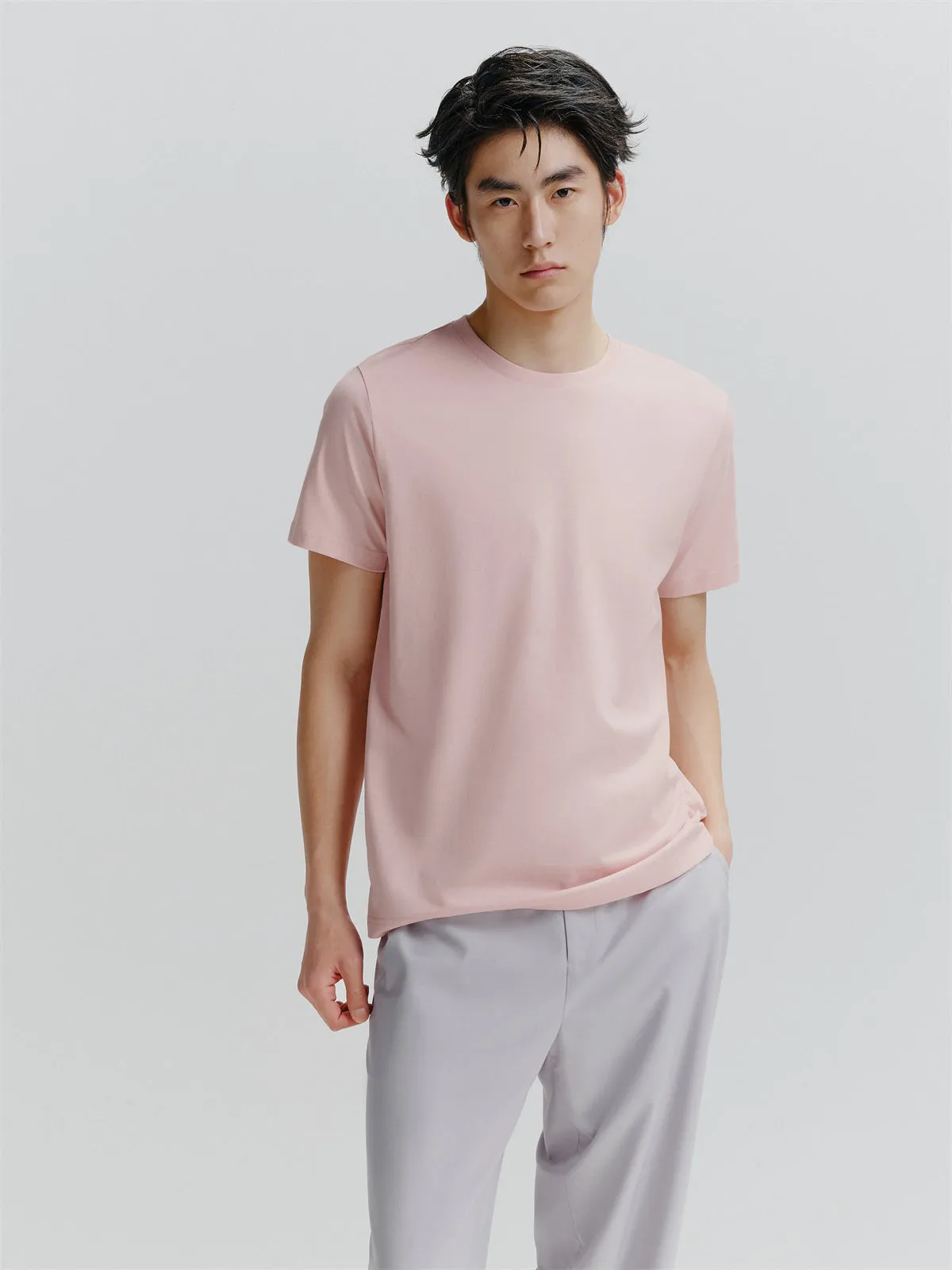 Men's Cooling Slim-Fit Pink T-Shirt sold by PEACEBIRD product image thumbnail 2