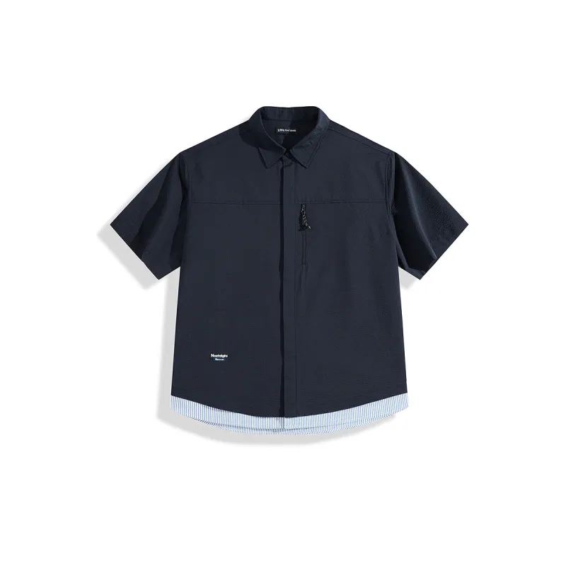 Men's Faux Two-Piece Panel Short-Sleeve Shirt sold by PEACEBIRD