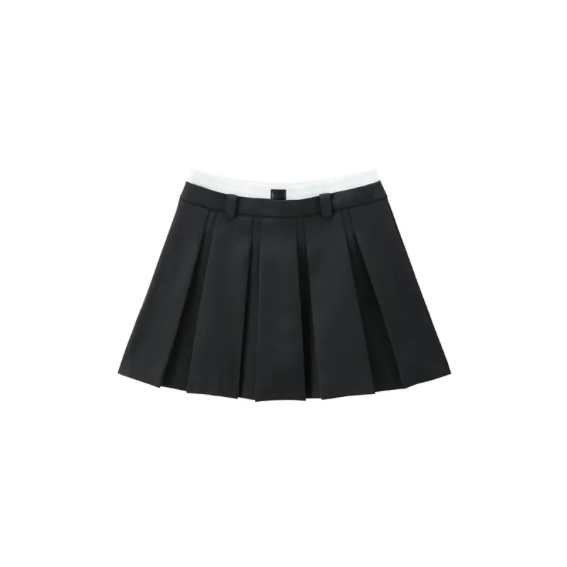 Women's Contrast Panel Elastic-Waist Pleated Mini Skirt sold by PEACEBIRD