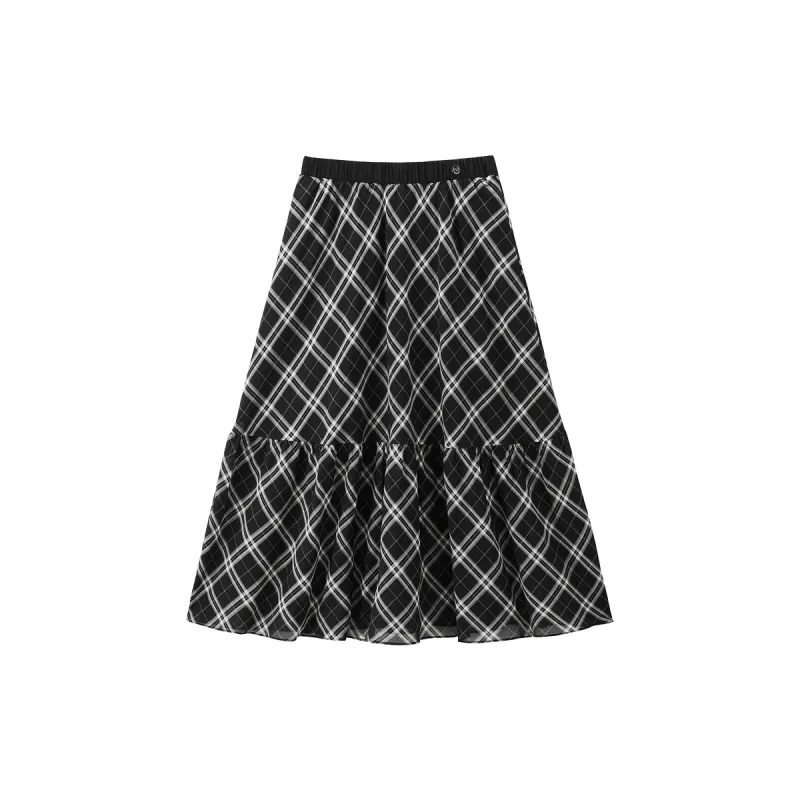 Women's Plaid Maxi A-Line Skirt sold by PEACEBIRD