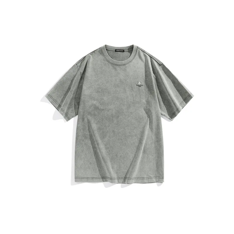 Men's Washed T-Shirt with Chest Embroidery sold by PEACEBIRD