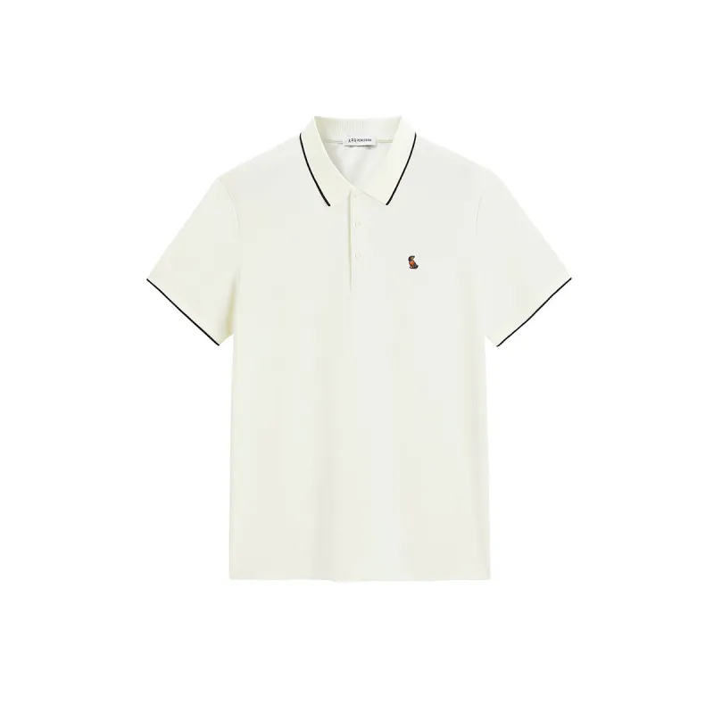 Men's Beige Waffle Cooling Embroidered Polo Shirt sold by PEACEBIRD