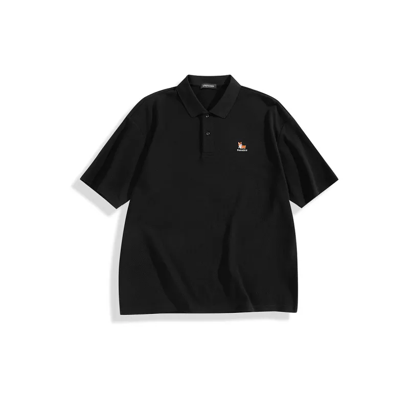 Men's Loose Solid Polo Shirt with Chest Embroidery sold by PEACEBIRD
