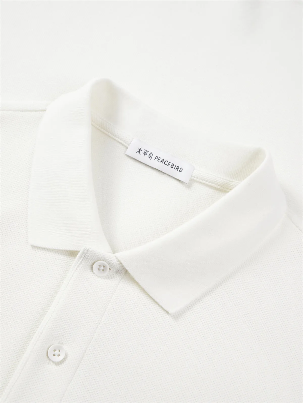 Men's Beige Loose Solid Polo Shirt with Chest Embroidery sold by PEACEBIRD product image thumbnail 3