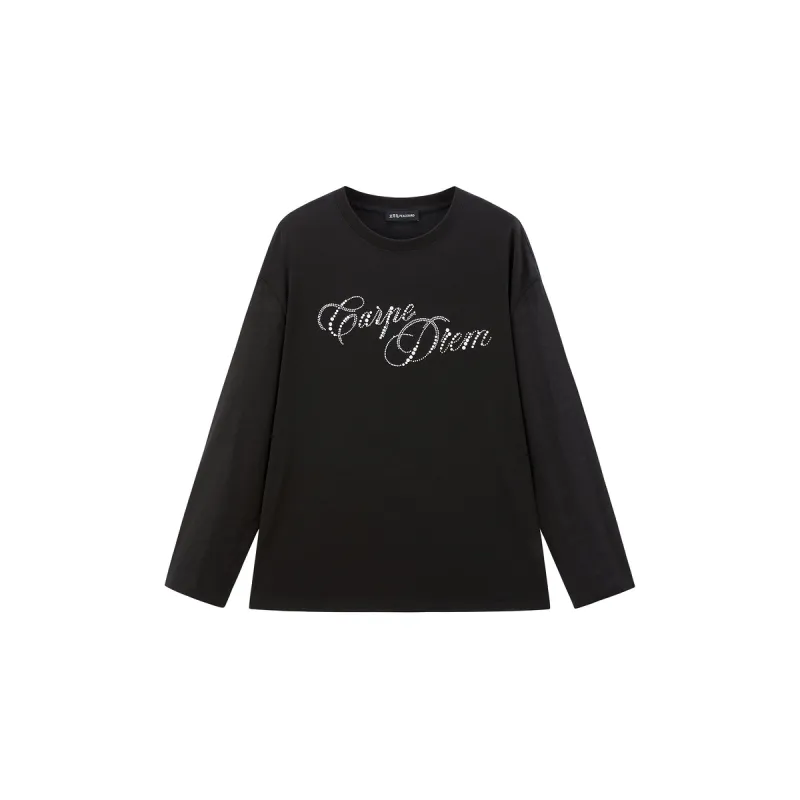 Women's Pearl Letter Rhinestone T-Shirt sold by PEACEBIRD