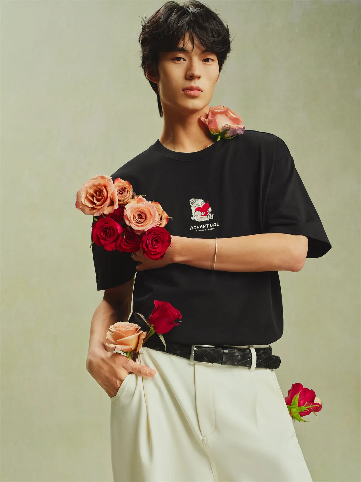 Men's Cotton T-Shirt with Graphic Embroidery sold by PEACEBIRD product image thumbnail 3