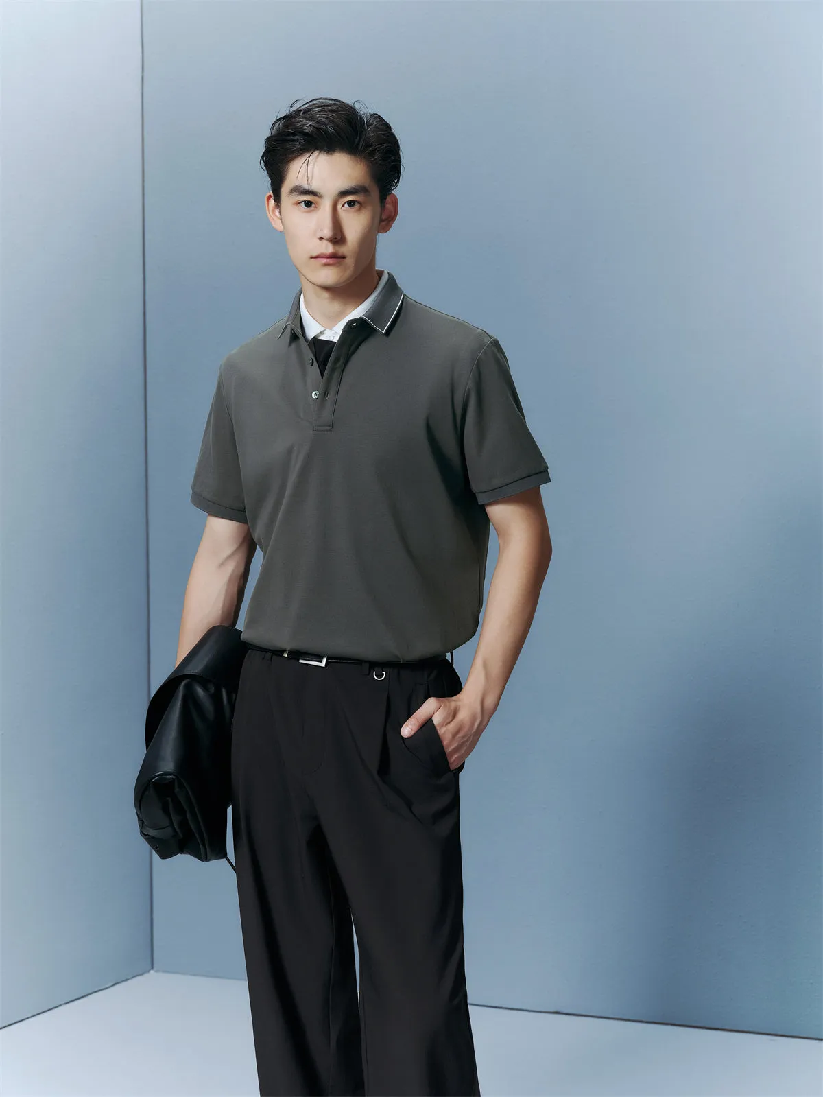 Men's Wrinkle-Free Polo Shirt with Contrast Trim sold by PEACEBIRD product image thumbnail 4