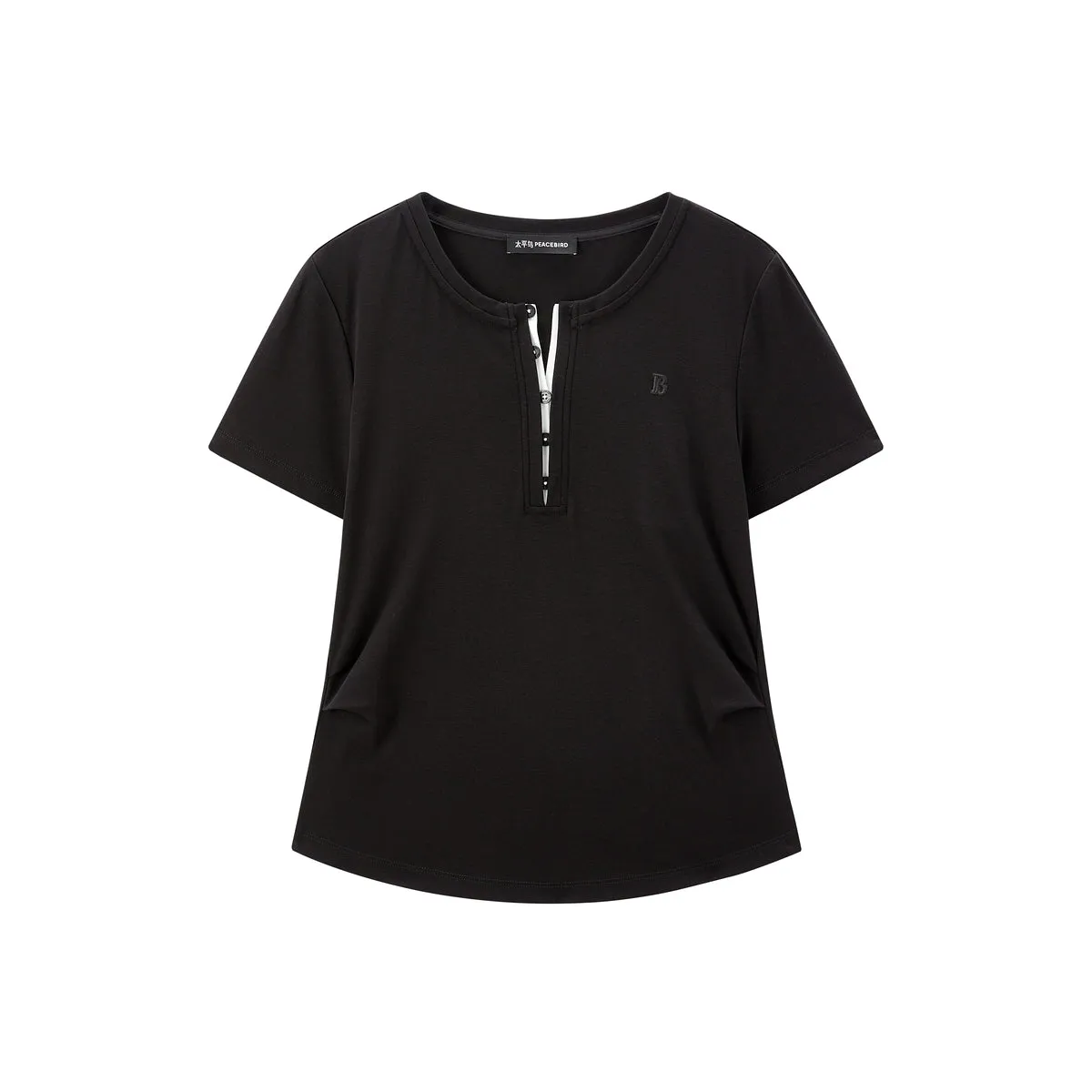 Women's Ruched Henley T-Shirt with Silk Blend sold by PEACEBIRD
