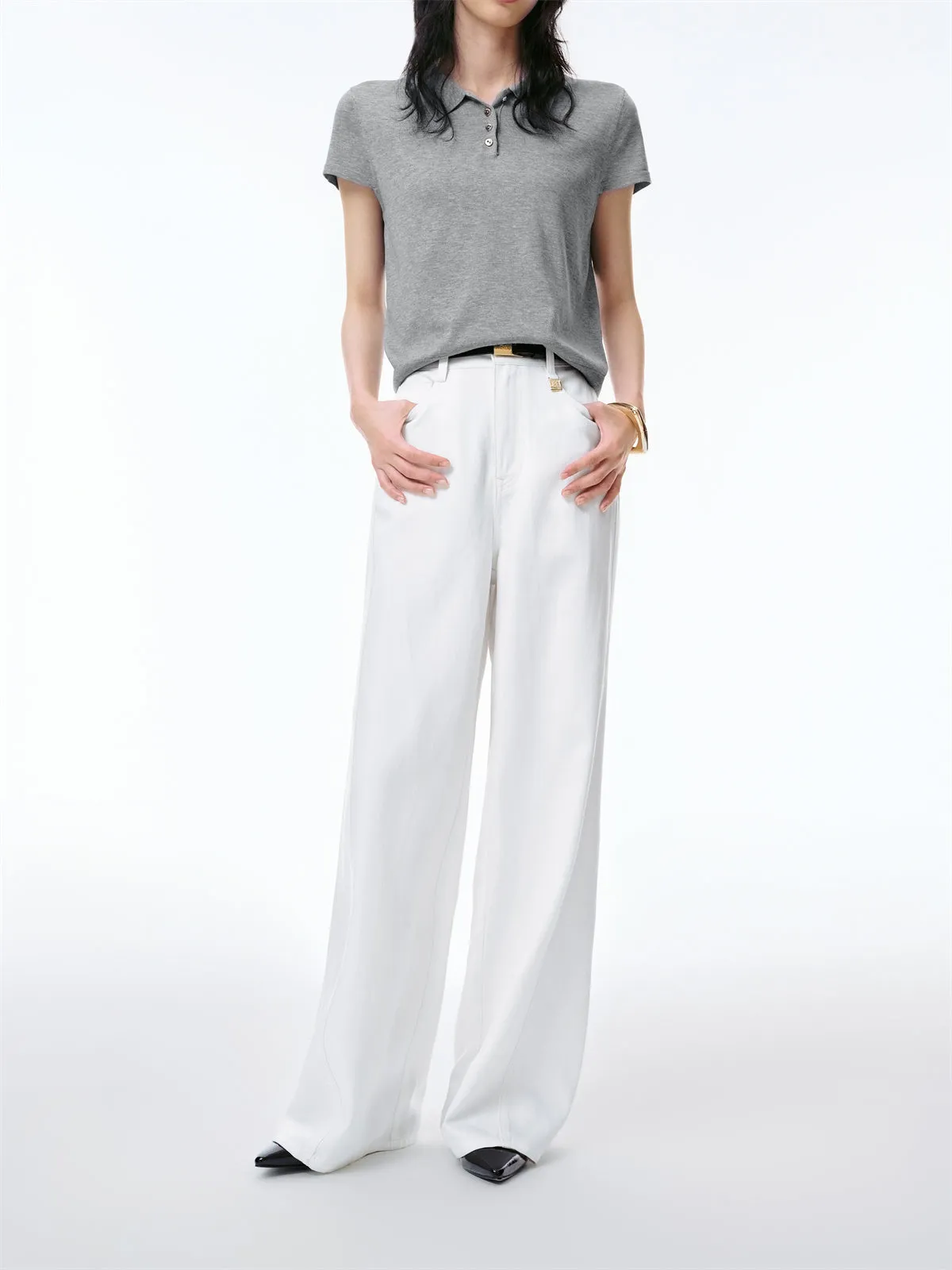 Women's Beige Lyocell Straight-Leg Jeans sold by PEACEBIRD product image thumbnail 2