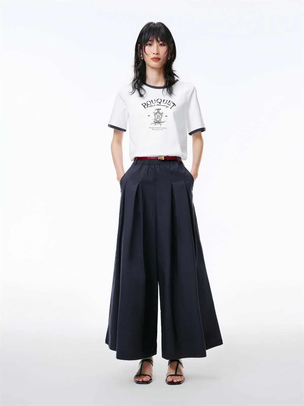 Women's Pleated Wide-Leg Pants with Belt sold by PEACEBIRD product image thumbnail 2