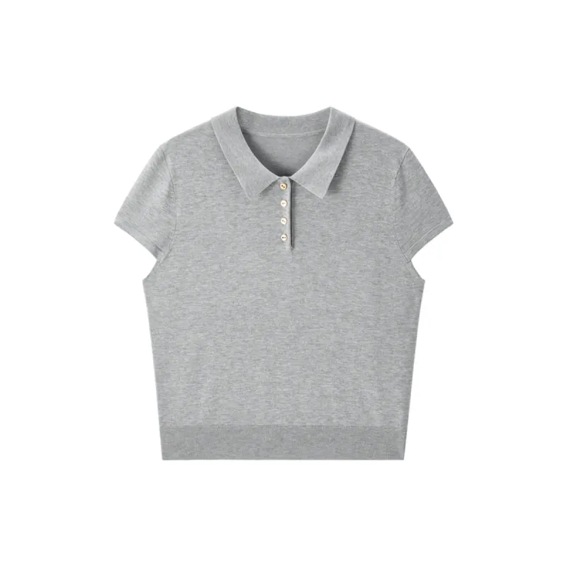Women's Polo-Collar Knit Pullover with Cap Sleeves sold by PEACEBIRD