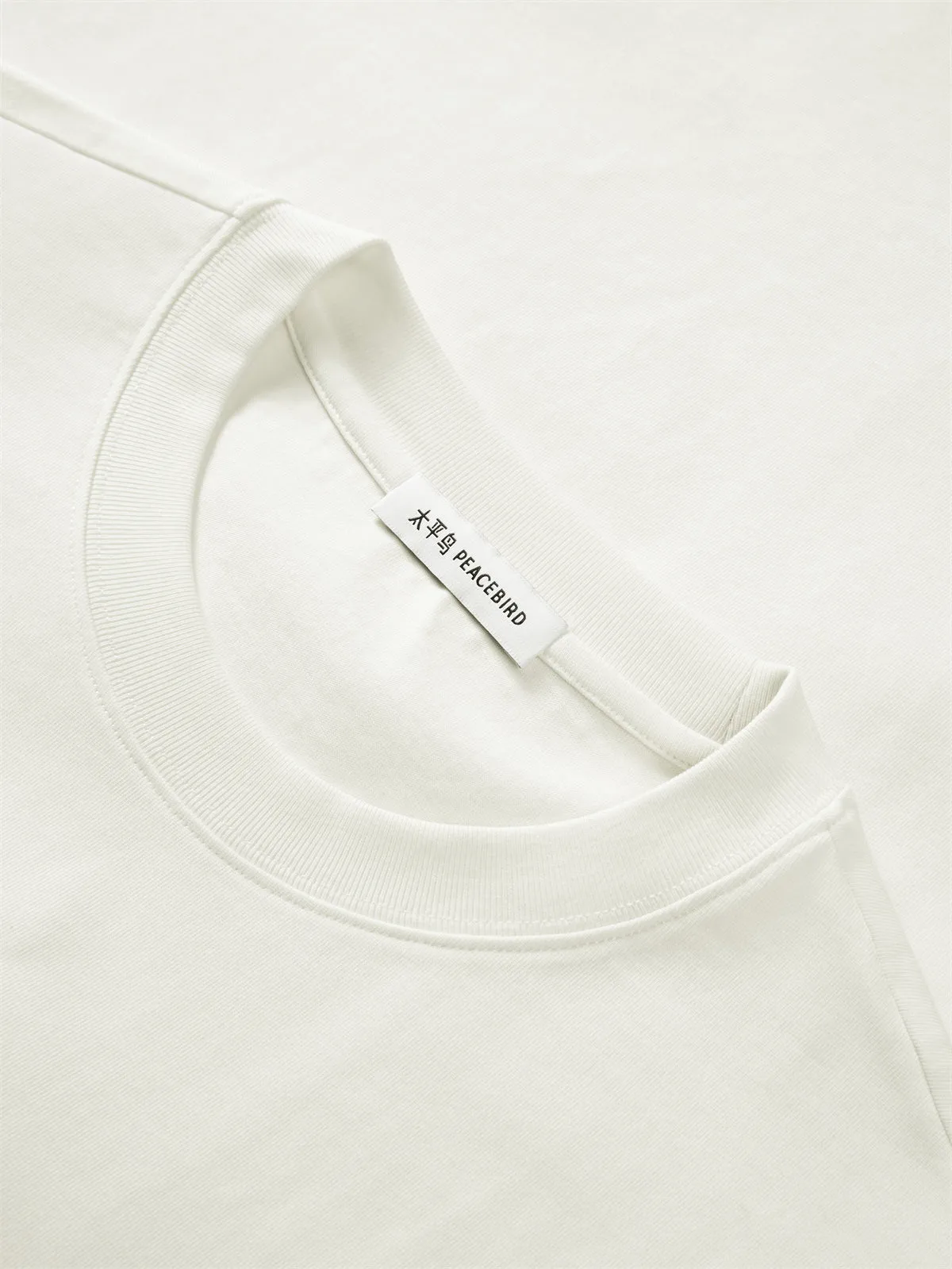 Men's White Cotton T-Shirt with Graphic Embroidery sold by PEACEBIRD product image thumbnail 3