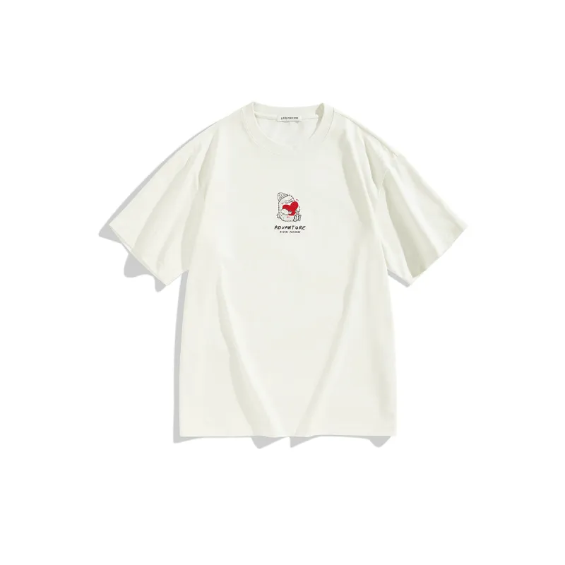 Men's White Cotton T-Shirt with Graphic Embroidery sold by PEACEBIRD