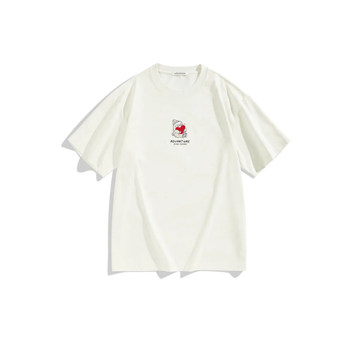 Men's White Cotton T-Shirt with Graphic Embroidery sold by PEACEBIRD