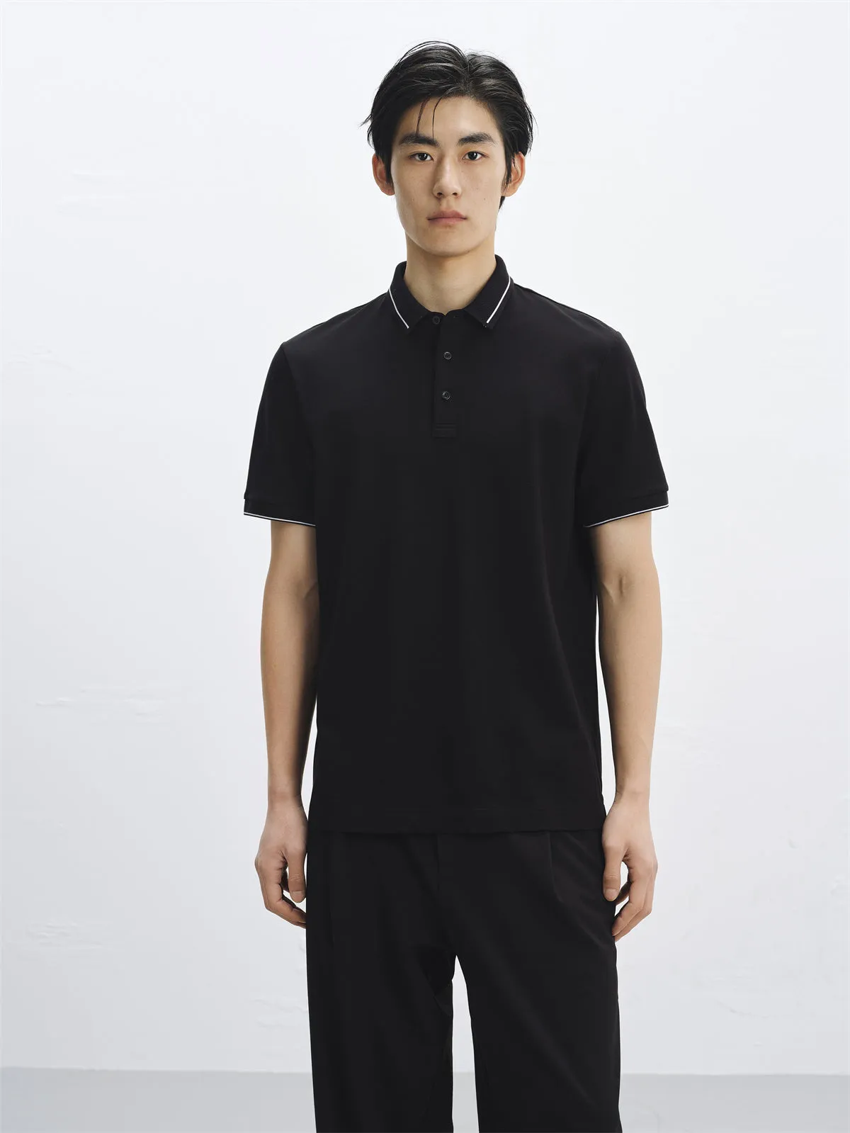 Men's Black Wrinkle-Free Polo Shirt with Contrast Trim sold by PEACEBIRD product image thumbnail 2